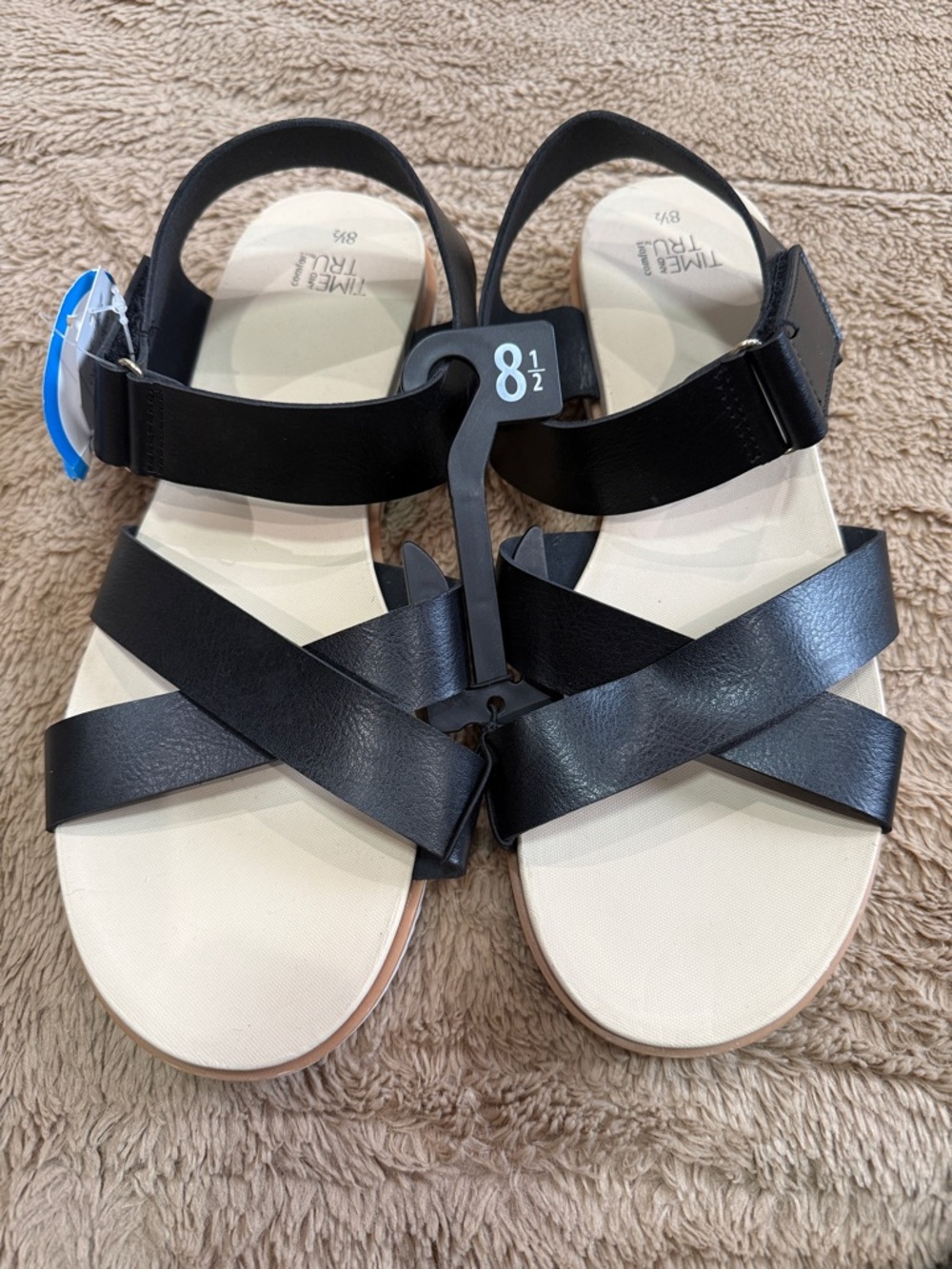 Time and Tru Black Cross-Strap Sandals